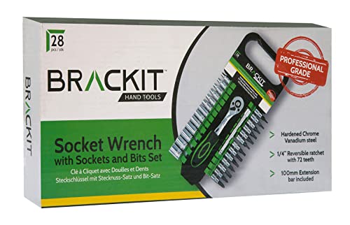 Brackit 28-Piece Socket Wrench Set, 1/4″ Drive 72-Tooth Reversible Ratchet with Quick Release, Non-Slip Comfortable Grip - Image 2
