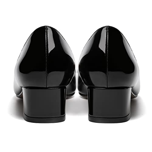 AMBELIGHT Womens Pointed Toe Patent Office Casual Slip On Chunky Low Heel Pumps Shoes 1.5 Inch4