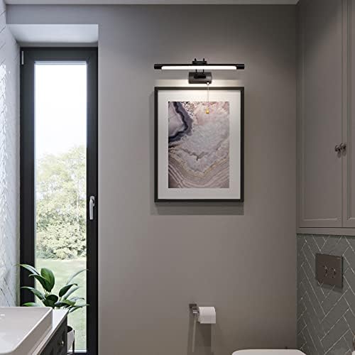 MantoLite Wall Sconce 8W,Bathroom Mirror LED Picture Light with Swivel Lamp Head and Pull Switch for Hotel Restaurant CRI90+, Arc Arm,3000K Warm White Bedside Reading Lamp Fixtures(Black 40CM)