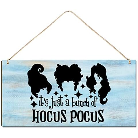 Welcome Sign for Front Door Outside Funny Wooden Door Sign For Front Porch Decor It’s Just a Bunch of Hocus Pocus House Warming Gift Funny Wreaths Rustic Farmhouse Wall Pediments Decor(12x6)Inch Cover