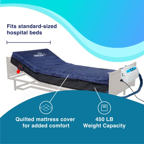 Medical Medair Low Air Loss Mattress Replacement System With Alarm, 8" With Quilted Cover Fully Digital With Remote Control, Firm Option, Blue Color. #TOP1