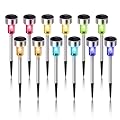 Solar Lights Outdoor Waterproof, Stainless Steel LED Landscape Lighting Outdoor Solar Lights for Outside Solar Garden Lights for Pathway, Walkway, Patio, Yard, Lawn - 12 Pack ( Multicolor )