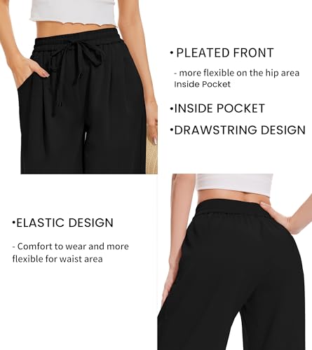 FUNYYZO 2025 Women Summer Pants Drawstring Waist Wide Leg Pants Loose Fit with Pockets Pull On3