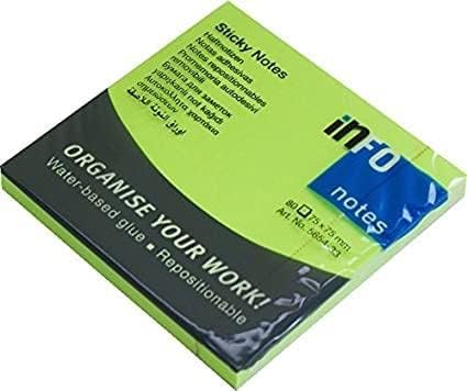 Info Notes 5654-33 Brilliant Sticky Notes 3x3 Inch, 80 Sheets in Pad, Green