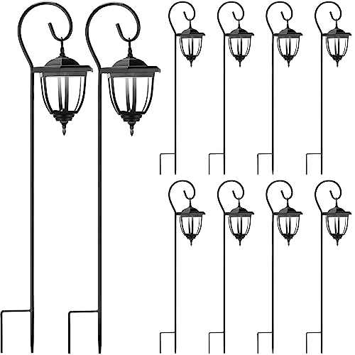 Retisee 10 piezas de 32 luces solares colgantes para exteriores, impermeables, gancho de pastor, luces solares, faroles, luces de camino, luces decorativas negras para entrada de jardín, camino de