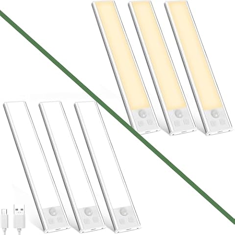 DEALGADGETS 6pcs 8.07" 32 LED Cold White & Warm White Rechargeable Under Cabinet Lighting, Motion Sensor LED Lights for Kitchen, Counter, Closet, Stairs Cover