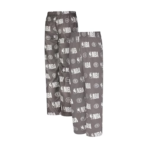 Ultra Game Adult Unisex NBA Official Logo All-Over Print Pajama Pants – Flannel Black & Heather Gray