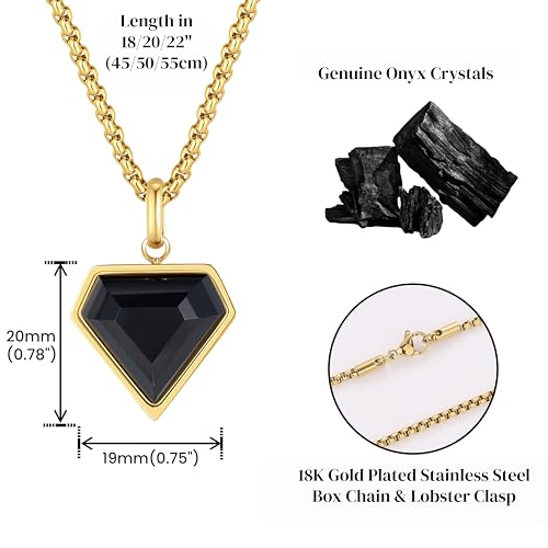 COAI Stainless Steel Diamond Shape Onyx Necklace, Black Heart Pendant Necklace for Women and Men 18" by COAI - Used condition - Image 3