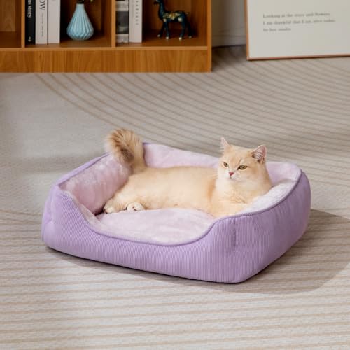 Hollypet Katzenbett Kleines Hundebett Haustierbett für Katzen und Welpen, Weiches Haustierschlafbett Atmungsaktives Haustierkissen, Lila (55 * 45 * 15cm)