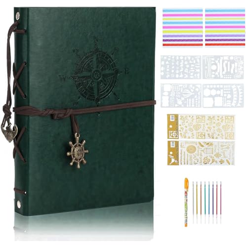 FINEASY Photo Album Scrapbook 60 Black Pages, Leather DIY Photo Album Guest Book, Scrap Book Vintage Memory Book Scrapbook Album for Valentines Anniversary Birthday Presents (Green)