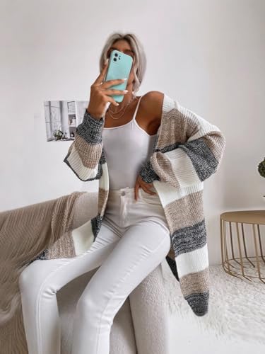 Image of Open Front Cardigan for Women,Color Block Cardigan for Women,Long Sleeve Batwing Tops for Women,Lightweight Winter Coat Women