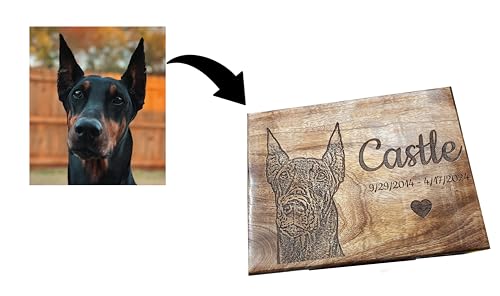 The Maryam Crafts Holzurne für Hundeasche mit graviertem Foto - Größe M: 20,3 x 14 x 8,9 cm - 45,4 kg