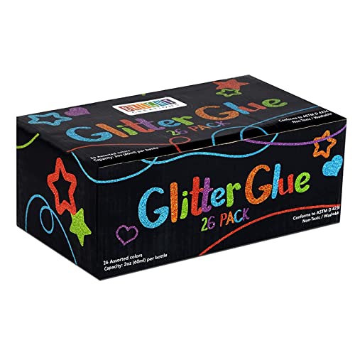 Glue Containing Glitter in 26 Rainbow Colors for Arts and Crafts (2 oz, 26 Pack)