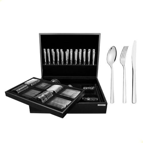 Faqueiro Aço Inox com Estojo de Madeira com 101 Peças, Prata, Tramontina