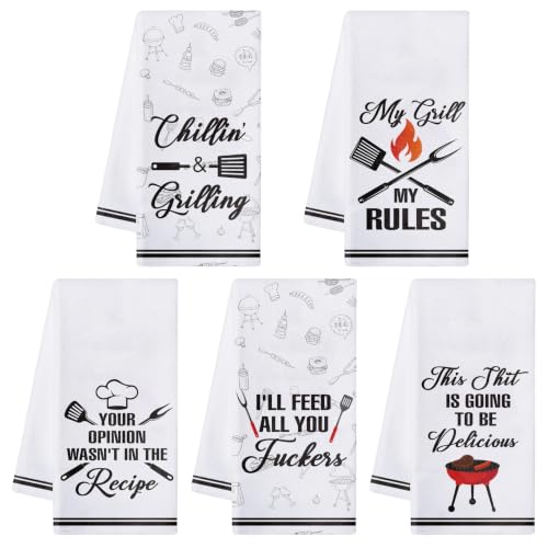 R HORSE 5 Pack Funny Barbecue BBQ Kitchen Dish Towels