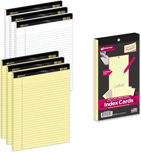KAISA 20LB Legal Pads 8.5 x 11 6 Notepads Wide Ruled Yellow Pads White Pads 8-1/2