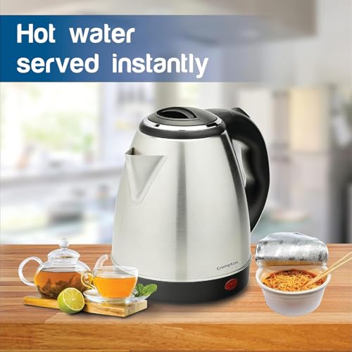 Image of Crompton Insta Delite 1.5L SS Electric Kettle with 1500W power | Stainless steel body | Soft grip handle | LED indicator | 360-degree swivel base | Auto shut-off | Dry Boil Protection