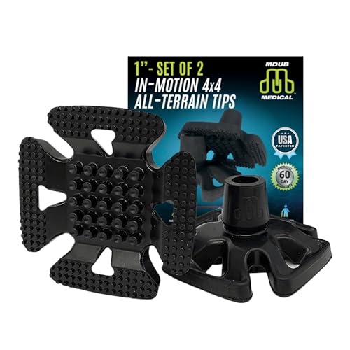 MDUB Medical All Terrain Tip - Heavy Duty Design Cane or Crutch Tip - Sand, Snow, Dirt, and Rain Tip for 1" Shafts | Black | 2 Pack