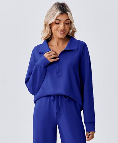 Image of PINSPARK 2 Piece Sets for Women 1 /2 Zip Sweatsuit Loose Fit Sweatshirt Straight Leg Pants 2026 Matching Outfit Fall Tracksuit