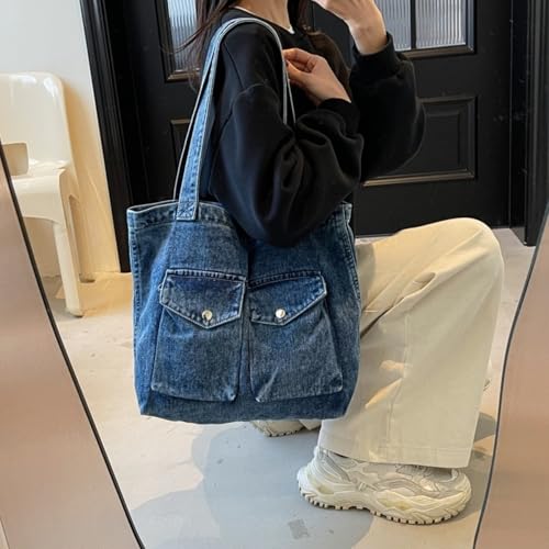Vintage Denim Tote Handbag for Women Nostalgic Jean Shoulder Bag Purse Casual Top Handle Purse3