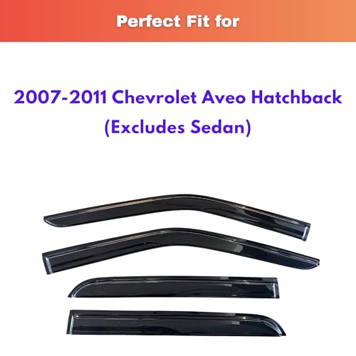 Image of KPY Rain Guards Fit for 2007-2011 Chevrolet Aveo Hatchback, Out-Channel Window Visors Vent Wind Deflectors 4PC, Car Accessories for 07-11 Chevy Aveo Hatchback (Excludes Sedan)