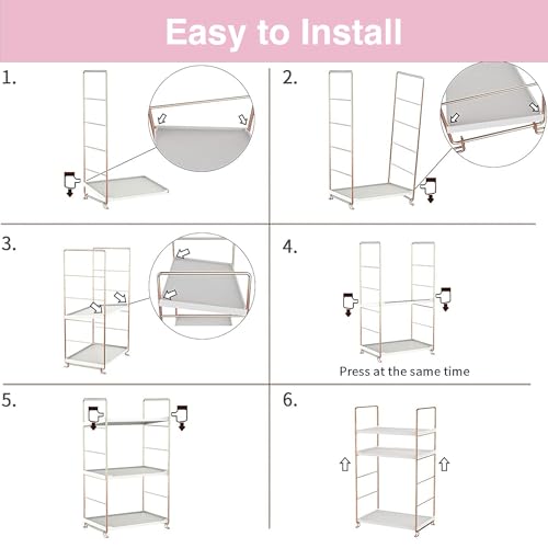 Image of oddpod 2-Tier Metal Freestanding Stackable Organizer Rack, Bathroom Countertop Storage Shelves /Multi-Layer Desktop Cosmetics & Kitchen Spice Organizer (Gold)