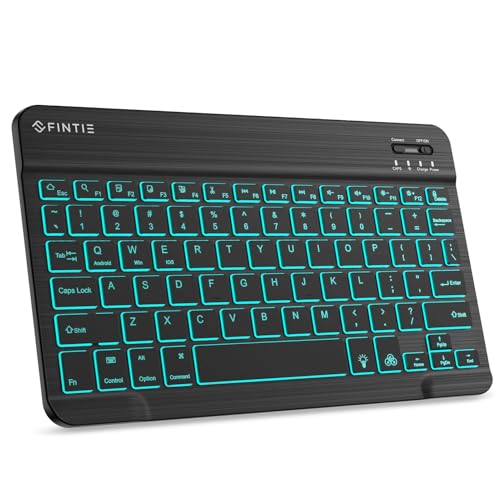 Fintie 10-Inch Ultrathin Wireless Bluetooth Backlight Keyboard, [7 Color Backlit] Rechargeable Keyboard Compatible with iPad Samsung Tablet, iPhone Smartphone, iOS, Android, Classic Black
