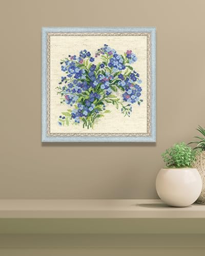 Image of RIOLIS - Forget Me Nots 1496, Floral Cross Stitch Kits 7,87 inch x7,87, Cross Stitch Kits for Beginners & Advanced, Crossstitching Kits Adult, Counted Stitching Kits, Flowers Embroidery Kit