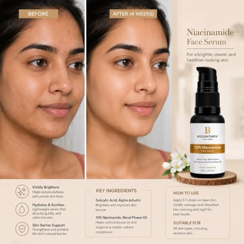 Image of 10% Niacinamide Face Serum with Salicylic Acid, Alpha Arbutin & Neroli Extract for Glowing Skin | Lightweight Non-Sticky Hydrating & Brightening Formula for Men & Women | 30ml