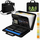REVPAV Accordion File Organizer Fireproof, Water-Resistant Document Bag-13 Pocket File Folder-RFID Pocket,Labels,Combination Lock,Reflective Shoulder Strap-Important Document Folder-Home,Office,Travel