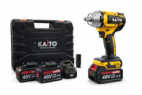 Image of KAITO Pro Series Brushless Motor 48V Cordless Impact Wrench | 1200NM Torque | 4800RPM Speed | Auto Stop Function | Forward & Reverse Rotation | 1 /2 Inch Hex Shank | Double Li-Ion Batteries