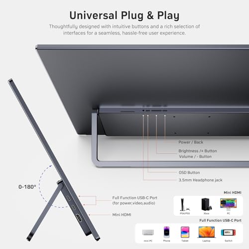 Image of MNN Portable Monitor 23.8 inch 100Hz 1080P IPS, Ultra Slim Metal Body with Built-in Kickstand & Dual Speakers, USB-C HDMI External Display for Laptop PC Phone PS5 Xbox Switch, Home Office Gaming Monitor