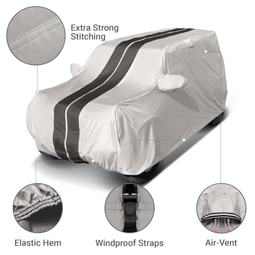 Image of Coverland Custom Fit SUV Car Cover for 2023-2026 Cadillac Lyriq, Waterproof All Weather, Car Covers for Automobiles, Rain, Snow, UV, Sun Protection, Full Exterior Covers, Stripe(Light Gray /Black)