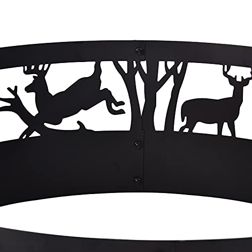 Kapler Fire Ring,36 Inch Fire Pit Ring With Deer Wolf Wildness 360° Carving ，Heavy-Duty And Portable Fire Ring For Outdoor Camping Picnic Bonfire Beaches Park Patio Backyard Many Years Used #TOP4