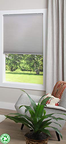 DEZ Furnishings QNLG340640 EcoHome 1.5" Light Filtering Honeycomb Shade, 100% Recycled Fabric, 34" W x 64" H, Gray Cloud