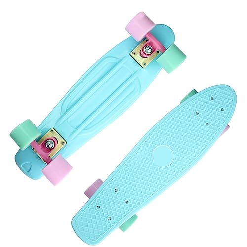 Skateboard, Funboard Penny Board Mini Cruiser Komplettboard Longboard Kickboard für Kinder Jungen Anfänger - Blau