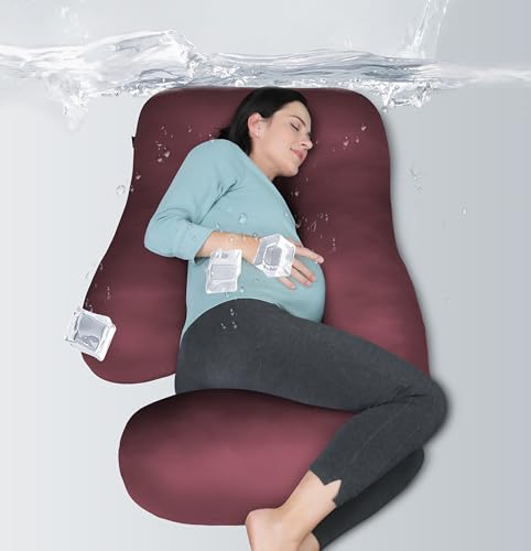 Image of MOON PARK Pregnancy Pillows for Sleeping - U Shaped Full Body Maternity Pillow with Removable Cover - Support for Back, Legs, Belly, HIPS - 65 Inch - Burgundy - Cooling Cover