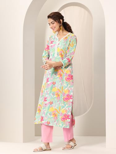 Image of Libas Printed Cotton Straight Kurta With Trouser and Dupatta