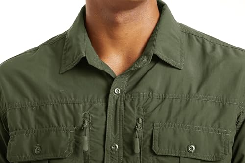 Magcomsen Mens Quick Dry Shirts Long Sleeve Sun Shirts Fishing Shirts For Men Button Down Work Shirts Hiking Shirts Army Green L thumb #5