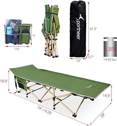 Sportneer Camping Cot, Cot Sleeping Cot Max Load 450 Lbs 2 Side Large Pockets Portable Folding Camp Cots Wide Cot Bed With Carry Bag For Adults Kids Teen Tent Camping Beach Bbq Hiking Office #TOP3