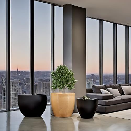 Image of Go Hooked Pluto Brown Indoor Planter Pot 12 Inch | Lightweight Modern Round Plant Pot for Living Room, Balcony & Office | Decorative Polymer Pot for Live & Artificial Plants