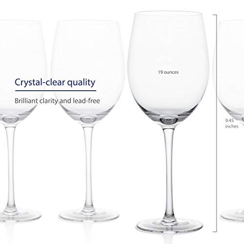 GoodGlassware Wine Glasses (Set Of 4) 19 oz - Crystal Clear Clarity, Classic Tall Stem Bowl Design Perfect for Red and White Wines - Lead Free Glass, Dishwasher Safe, Quality All-Purpose Stemware