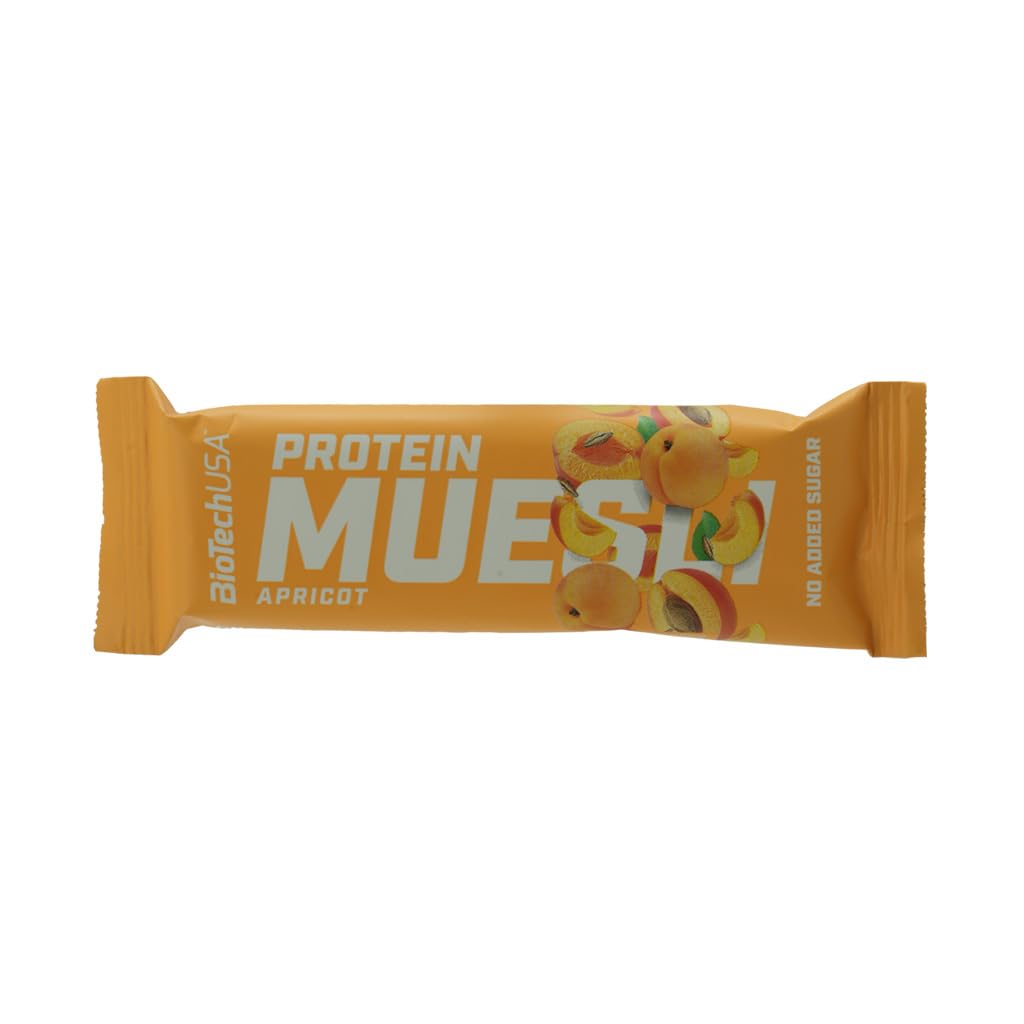 BioTechUSA Protein Muesli Bar, Aprikosenmüsliriegel mit Vitaminen, Eisen und Süßungsmittel, 28 * 30 g, Aprikose