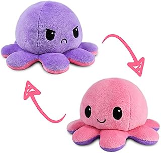 TeeTurtle Reversible Octopus Plushie 4-Inch Pink + Purple Two-Sided Flip Plush Toy with Embroidered Details - Cute Mini Collectible Plush for Kids, Teens, and Adults