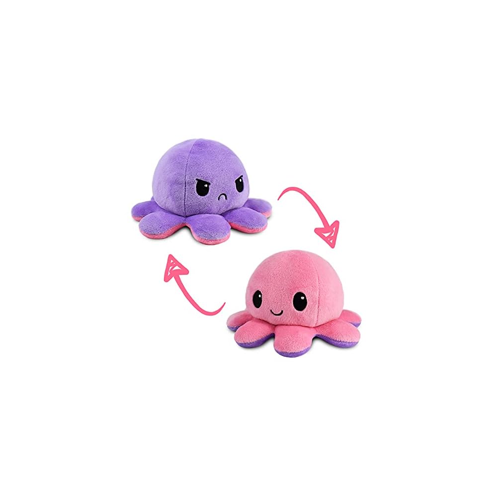 TeeTurtle - The Original Reversible Octopus Plushie - Pink + Purple - Cute Sensory Fidget Stuffed Animals That Show Your Mood 4 inch