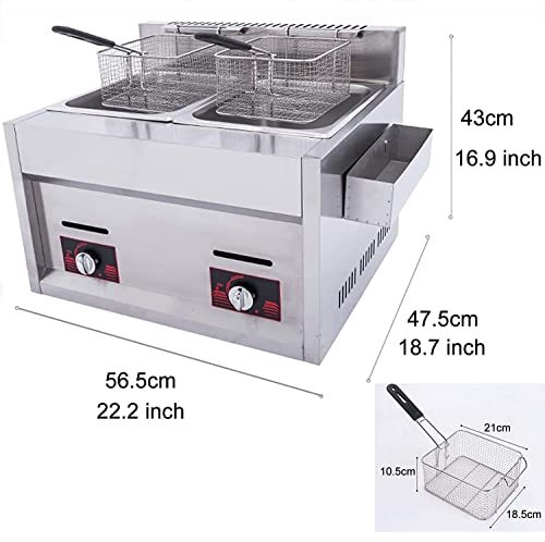 JIADUOFU Professionelle Doppel-Gas-fritteuse,Edelstahl-lpg-Gas-fritteuse Mit Korb Und Deckel,Pommes-fritteusen Mit Einstellbarer Feuerkraft Für Zuhause Und Gewerbe – Bild 6
