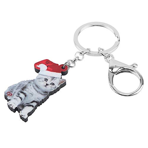 Preisvergleich Produktbild GPZEDCDB Schlüsselanhänger Schlüsselring Weihnachtsmütze Kurzes Haar Katze Schlüsselanhänger Großes Kätzchen Tier Schlüsselring Frauen Mädchen Kindertasche Auto Brieftasche Dekoration Schmuck