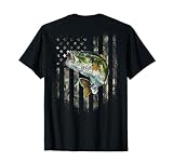 (Art on Back) American Flag Camo Bass Fish Fishing T-Shirt