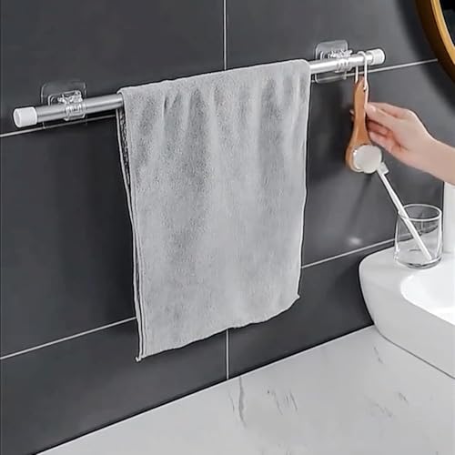 Image of 4 Pack No Drill Curtain Rod Brackets Self Adhesive Curtain Rod Holder Hooks Curtain Rod Hooks Heavy Duty Curtain Hangers for Home Bathroom Hotel Wall Mount Rod Support Without Drilling
