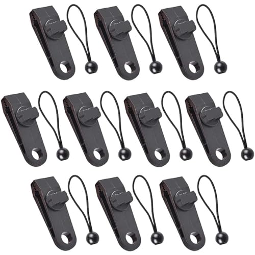 GEARMAX 10 Sets Clip de Bâche Multifonctions Pinces pour Tente Pince pour Bâche avec Cordon Élastique Noir pour Bâches Auvents Camping Caravane Couvertures